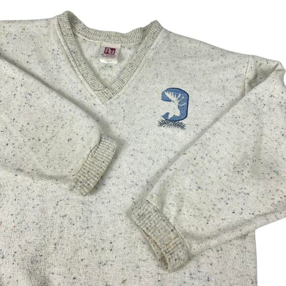 Vintage Speckled Moose Wildlife Nature Embroidered Art Unlimited Sweater Large - Picture 1 of 8